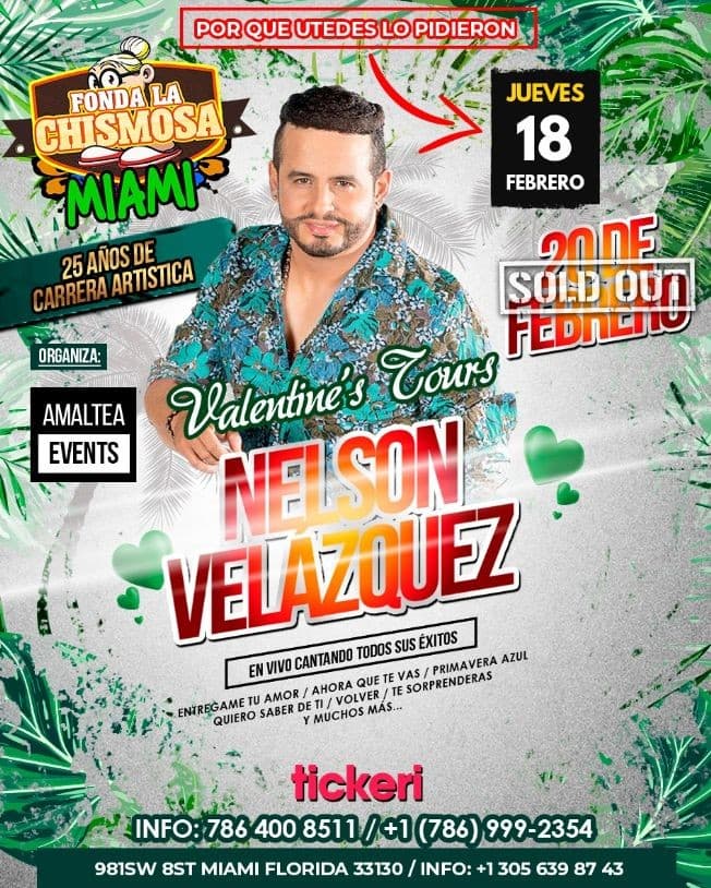 Event - Nelson Velasquez en Concierto en Miami! Valentine's Tour! - Miami, Florida - February 18, 2021 | concert tickets