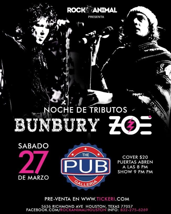 Event - Tributo a Bunbury y Zoe - Houston, Texas - Houston, Texas - March 27, 2021 | concert tickets