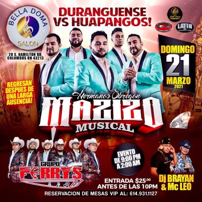 Event - Hermanos Obregon Mazizo Musical y Grupo Ferrys en Vivo! - Columbus, Ohio - March 21, 2021 | concert tickets