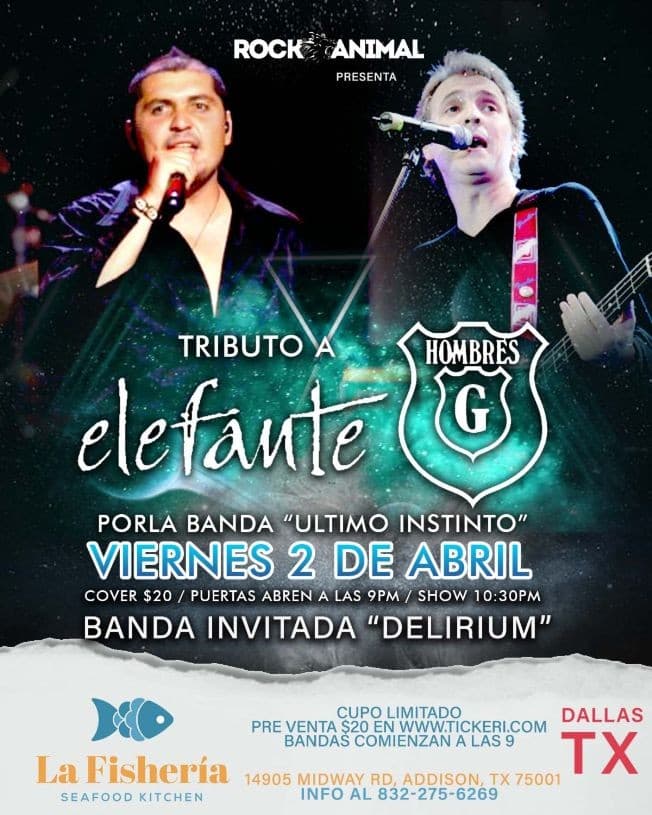 Event - Tributo a Elefante/Hombres G - Dallas, Texas - Addison, Texas - April 2, 2021 | concert tickets