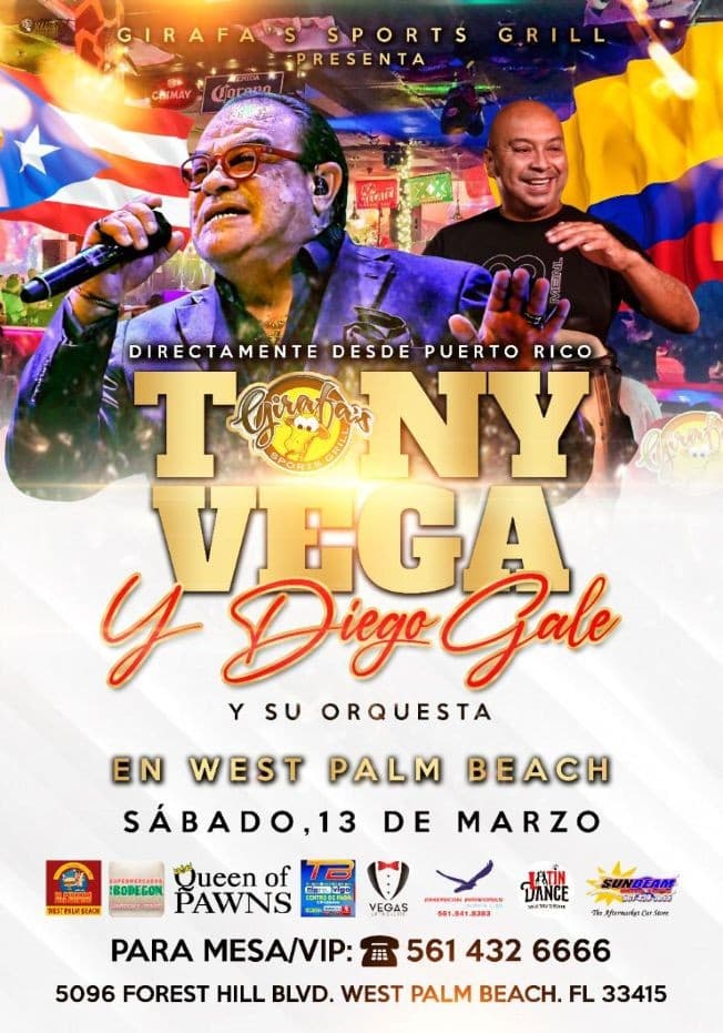 Event - Tony Vega y Diego Gale en Concierto en West Palm Beach !!! - West Palm Beach, Florida - March 13, 2021 | concert tickets