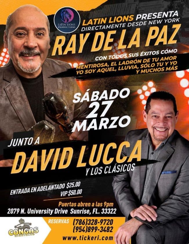 Event - Ray de la Paz junto a David Lucca en Vivo! - Sunrise, Florida - March 27, 2021 | concert tickets