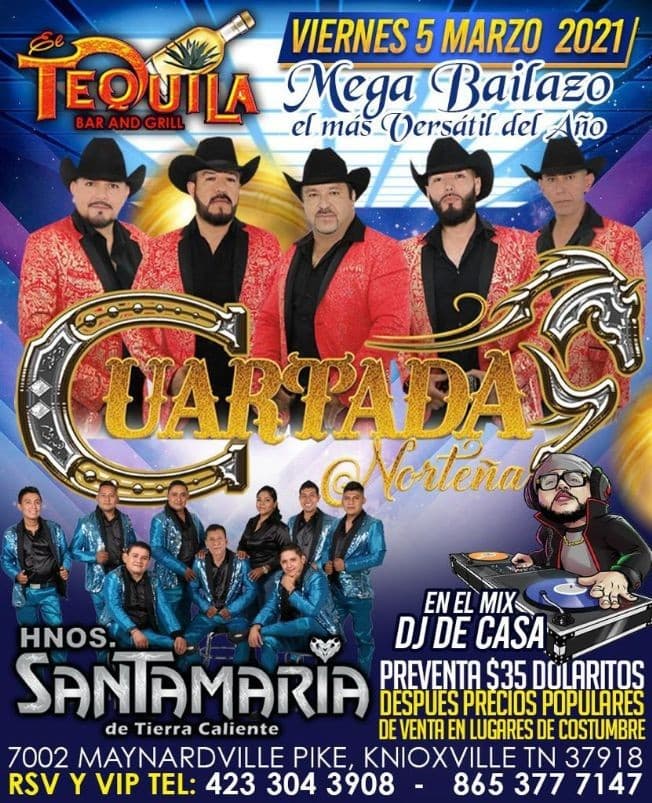 Event - Mega Bailazo con Cuartada Norteña y Hnos. Santamaria de Tierra Caliente en Vivo! - Knoxville, Tennessee - March 5, 2021 | concert tickets