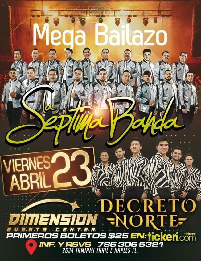 Event - Mega Bailazo con La Septima Banda y Decreto Norte en Vivo! - Naples, Florida - April 23, 2021 | concert tickets