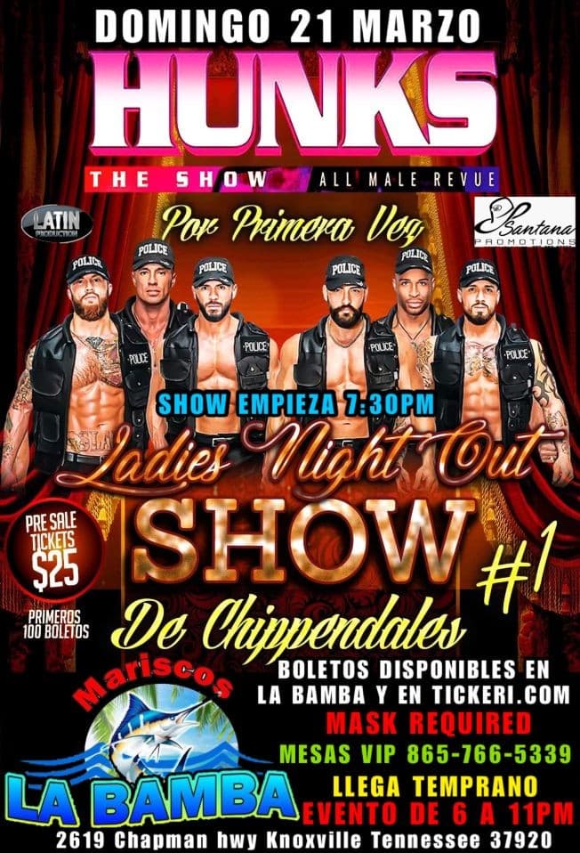 Event - Hunks the Show at La BAMBA, Knoxvile TN - Knoxville, Tennessee - March 21, 2021 | concert tickets
