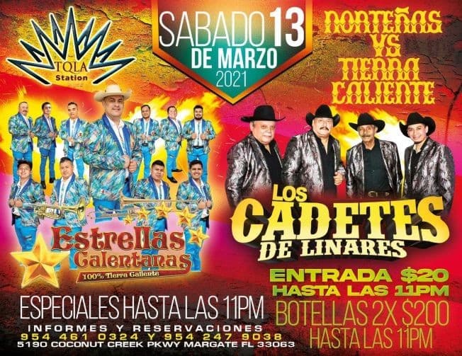 Event - Estrellas Calentanas de Tierra Caliente y Los Cadetes de Linares en Vivo! - Margate, Florida - March 13, 2021 | concert tickets