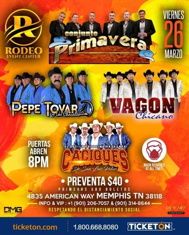 Event - Conjunto Primavera, Pepe Tovar, Vagon Chicano y Caciques de San Luis Potosi en Memphis TN - Memphis, Tennessee - March 26, 2021 | concert tickets