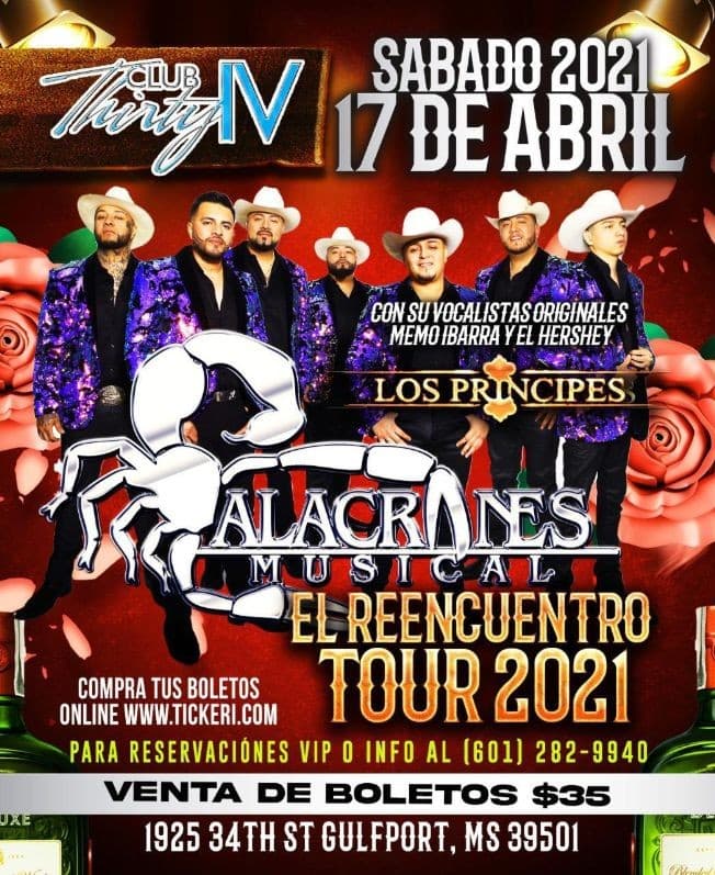 Event - El Reencuentro Tour 2021: Los Principes Alacranes Musical en Vivo ! - Gulfport, Mississippi - April 17, 2021 | concert tickets