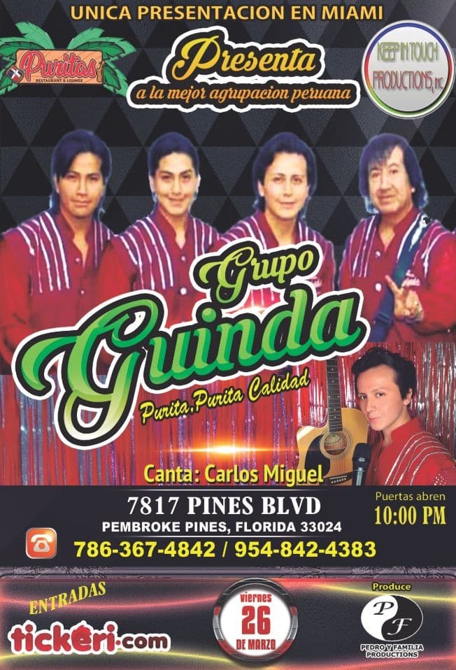 Event - Miami Grupo Guinda Purita Purita Calidad en Miami unica presentacion - Pembroke Pines, Florida - 26 de marzo de 2021 | concert tickets