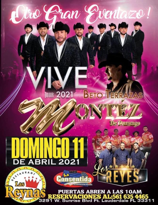 Event - Otro Gran Eventazo! Vive Tour 2021! Beto Terrazas, Montez de Durango y Los Reyes! - Fort Lauderdale, Florida - April 11, 2021 | concert tickets