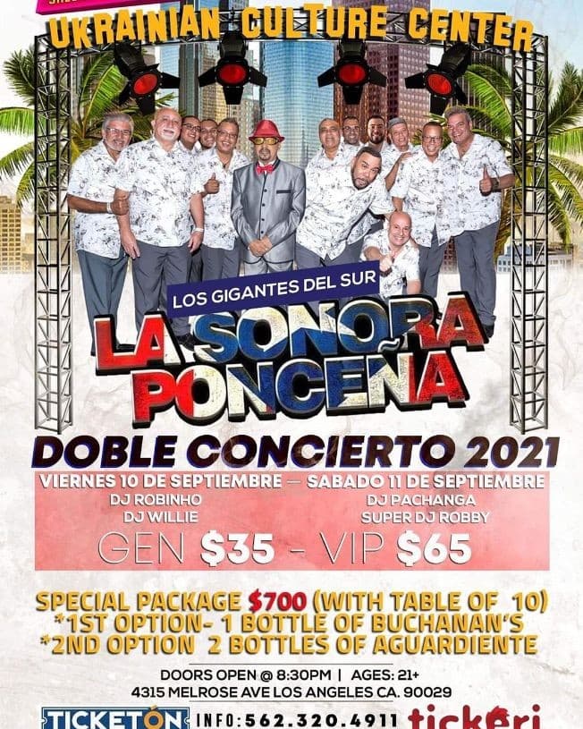 Event - La Sonora Ponceña en Vivo! Doble Concierto 2021 - Los Angeles, California - September 11, 2021 | concert tickets