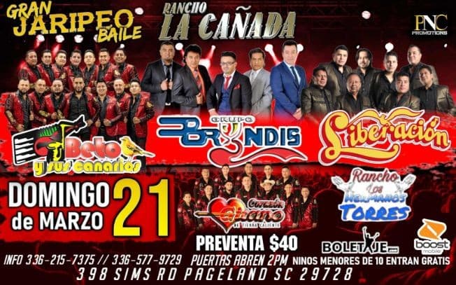 Event - Gran Jaripeo Baile con, Beto y sus Canarios,  Grupo Bryndis y Liberacion en North Carolina! - Pageland, South Carolina - March 21, 2021 | concert tickets