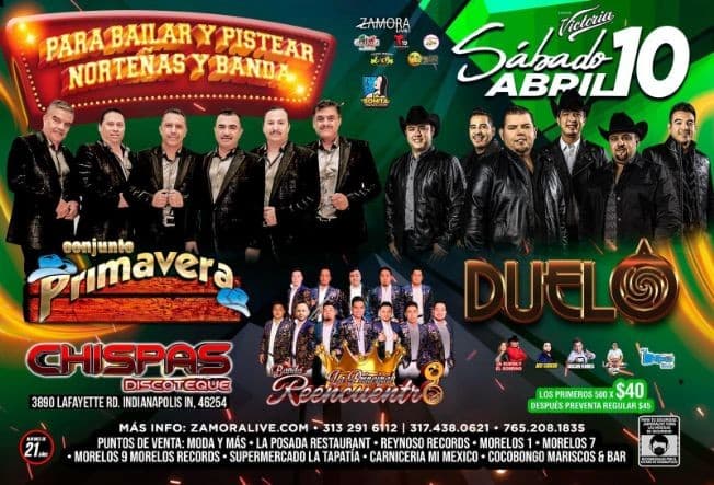 Event - Conjunto Primavera, Duelo y Banda Reencuentro en Vivo! - Indianapolis, Indiana - April 10, 2021 | concert tickets