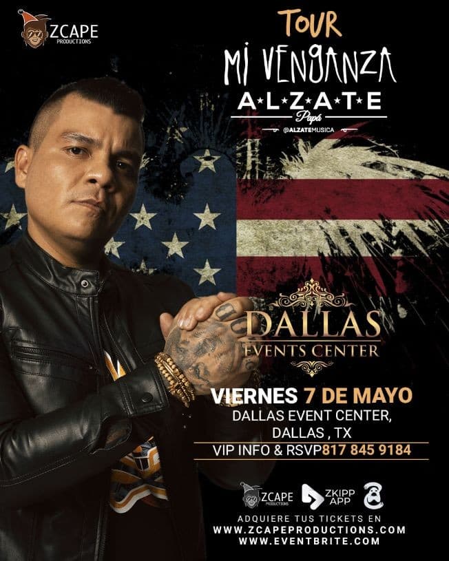 Event - ALZATE EN DALLAS "MI VENGANZA TOUR" - Farmers Branch, Texas - May 7, 2021 | concert tickets