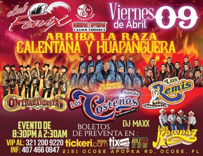 Event - Arriba la Raza Calentana y Huapanguera! En Vivo, Los Contrabandista, Banda Los Costeños, Los Remos y Los Kompaz de Mexico! - Ocoee, Florida - April 9, 2021 | concert tickets