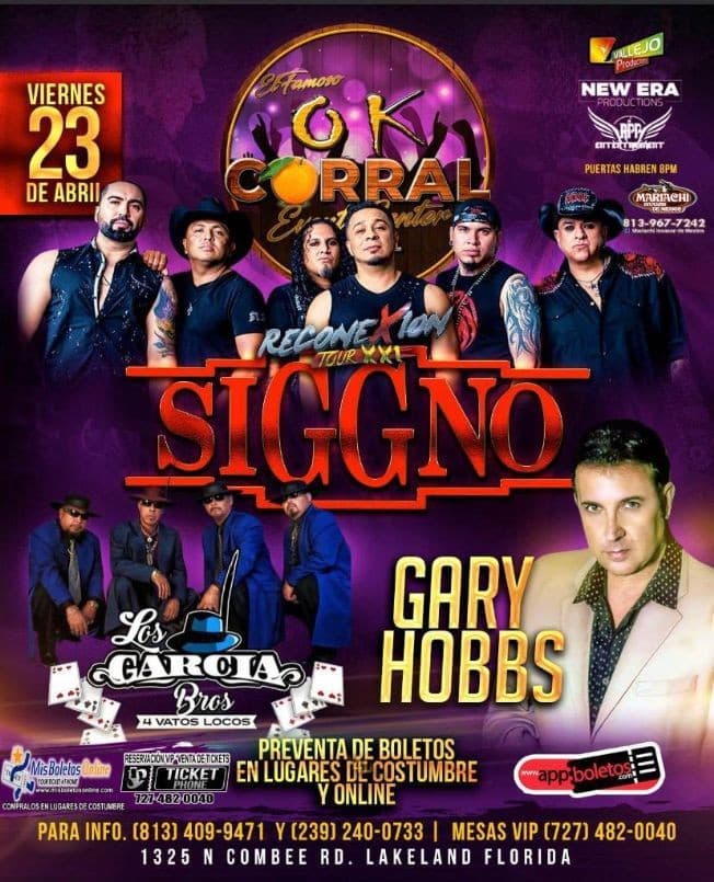 Event - Reconexion Tour XXI SIGGNO, Los Garcia Bros y Gary Hobbs en Vivo! - Lakeland, Florida - April 23, 2021 | concert tickets