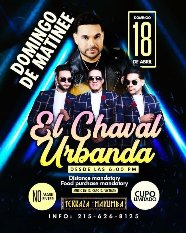 Event - Domingo de Matinee con El Chaval de la Bachata y Urbanda en Vivo! - Philadelphia, Pennsylvania - April 18, 2021 | concert tickets