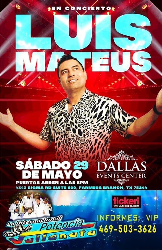 Event - Luis Mateus por primera vez en Dallas Tx - Farmers Branch, Texas - May 29, 2021 | concert tickets