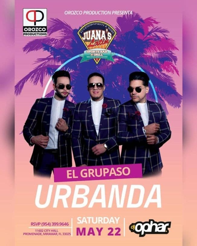 Event - URBANDA EN CONCIERTO EN JUANAS LATIN SPORTS BAR - Miramar, Florida - May 22, 2021 | concert tickets
