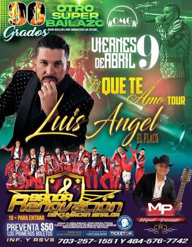 Event - Luis Angel El Flaco 'El Que te Amo Tour' en Vivo! - Manassas, Virginia - April 9, 2021 | concert tickets