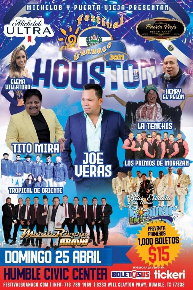 Event - Festival Guanaco 2021 en Houston: Joe Veras, Tito Mira, Marito Rivera, Grupo Miramar, Los Primos de Morazan, La Tenchis y mas! - Humble, Texas - April 25, 2021 | concert tickets