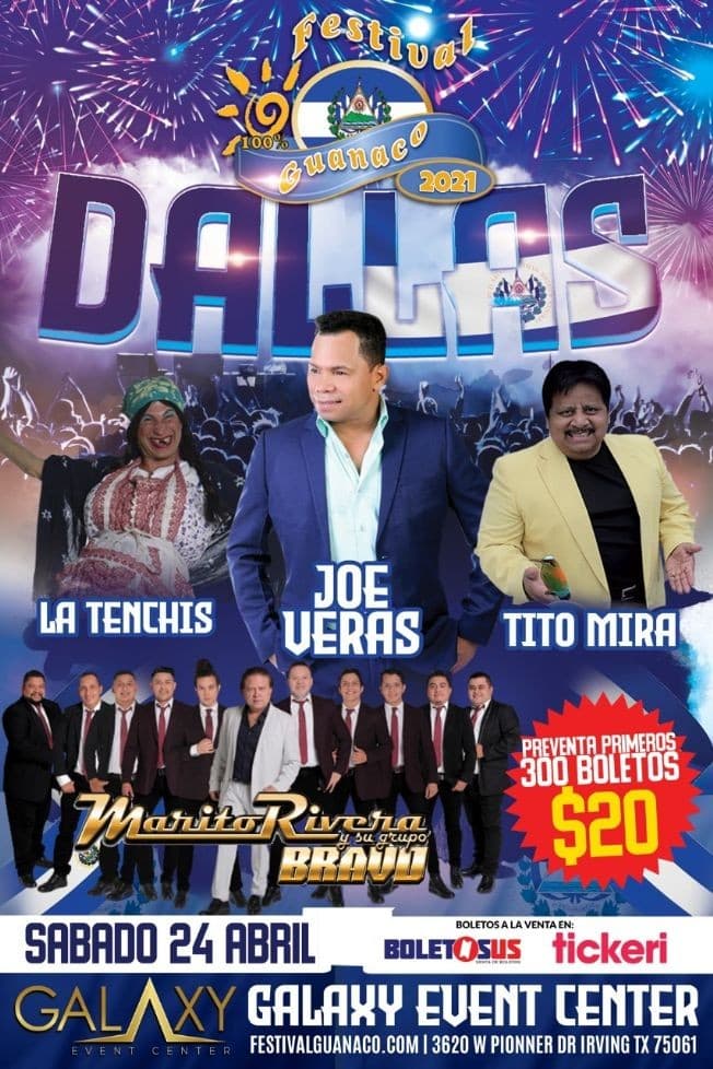 Event - Festival Guanaco 2021 en Dallas: Joe Veras, Tito Mira, Marito Rivera y su Grupo Bravo, La Tenchis y mas! - Irving, Texas - April 24, 2021 | concert tickets