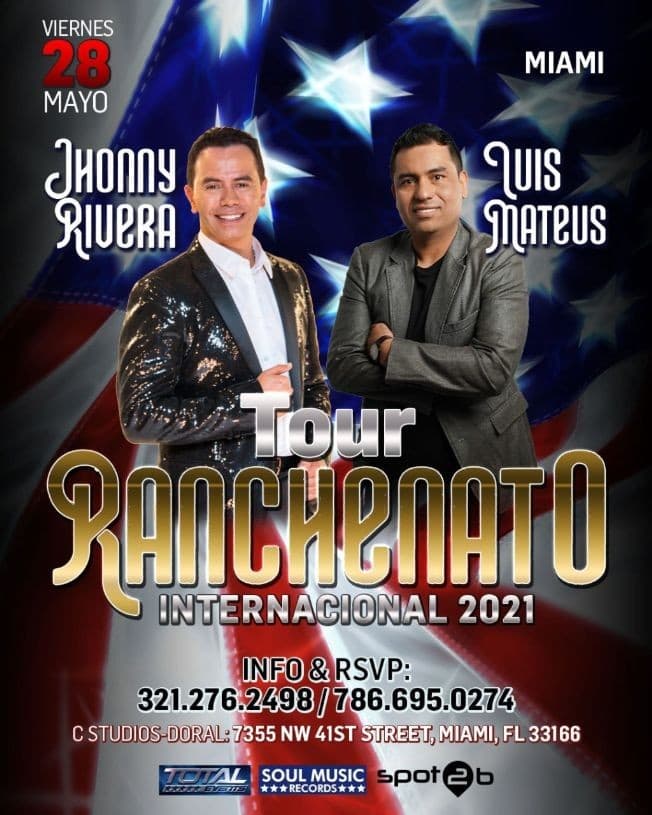 Event - 2NIGHT JHONNY RIVERA vs LUIS MATEUS RANCHENATO 2021 MIAMI - MIAMI, Florida - May 28, 2021 | concert tickets