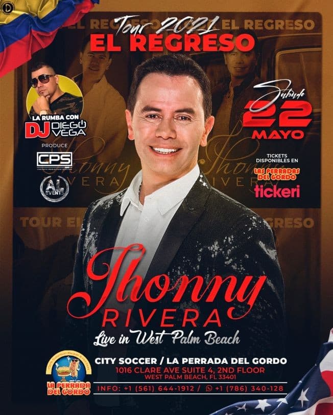 Event - JHONNY RIVERA EN WEST PALM BEACH - West Palm Beach, Florida - 22 de mayo de 2021 | concert tickets