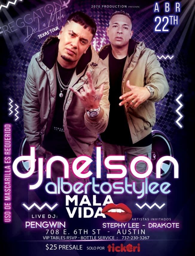 Event - DJ Nelson Y Alberto Style Reggaeton De La Mata Texas Tour - AUSTIN - Austin, Texas - April 22, 2021 | concert tickets