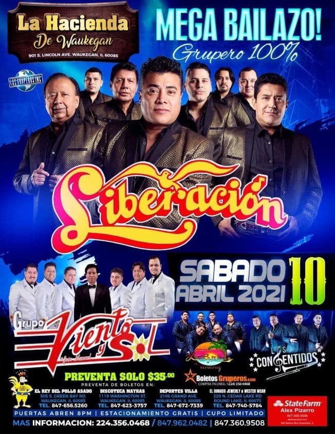 Event - Mega Bailazo Grupero con Liberacion y Grupo Viento y Sol en Vivo! - Waukegan, Illinois - April 10, 2021 | concert tickets