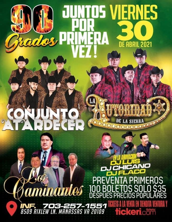 Event - Conjunto Atardecer, La Autoridad de la Sierra y Los Caminantes en Vivo! - Manassas, Virginia - April 30, 2021 | concert tickets