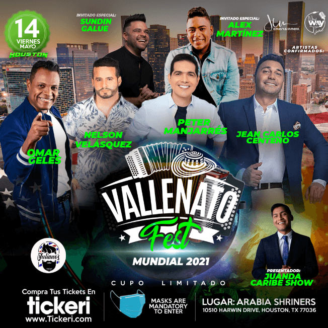 Event - Vallenato Fest USA 2021 - Houston! con Peter Manjarres, Jean Carlos Centeno, Omar Geles, Nelson Velásquez - Houston, Texas - May 14, 2021 | concert tickets