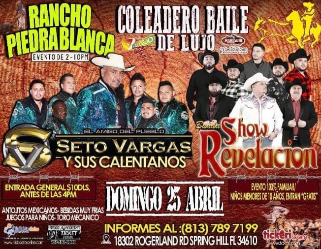 Event - Seto Vargas y Sus Calentanos y Banda Show Revelacion en Vivo! - Spring Hill, Florida - April 25, 2021 | concert tickets