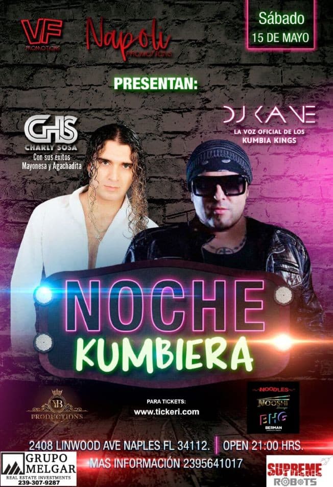 Event - NOCHE KUMBIERA con los KUMBIA KINGS y MAYONESA - Naples, Florida - May 15, 2021 | concert tickets