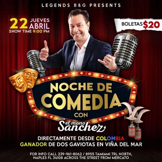 Event - Noche de comedia con el Mono Sánchez - Naples, Florida - April 22, 2021 | concert tickets