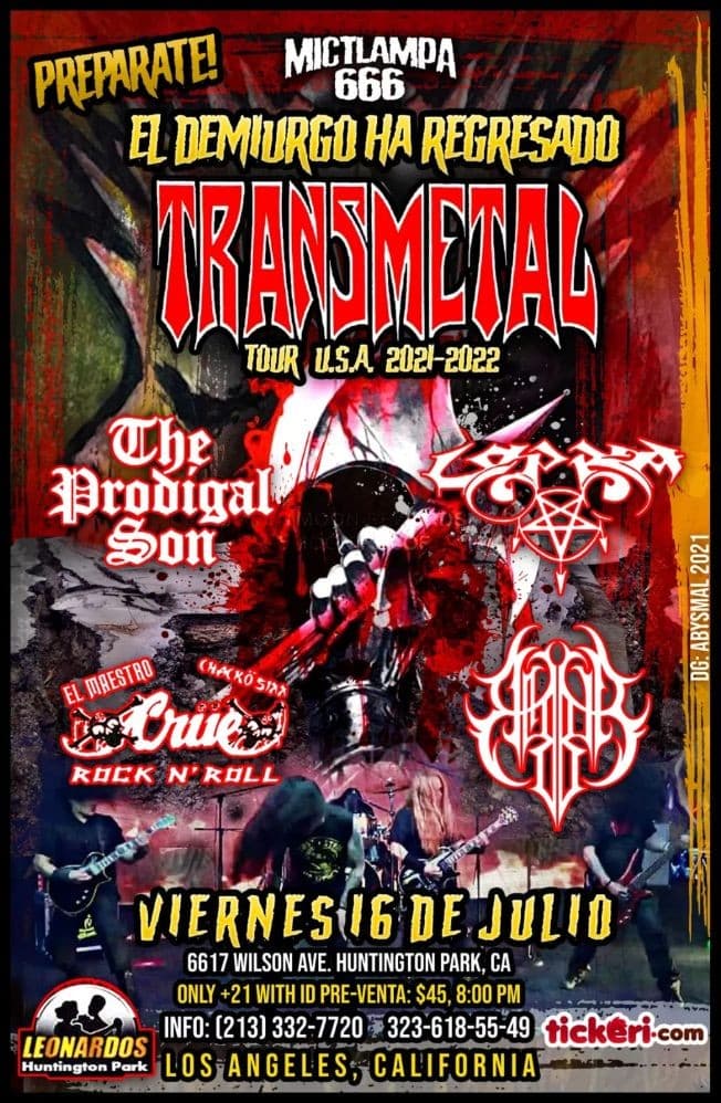 Event - Transmetal USA Tour 2021 En Huntington Park,CA - Los Angeles, California - July 16, 2021 | concert tickets