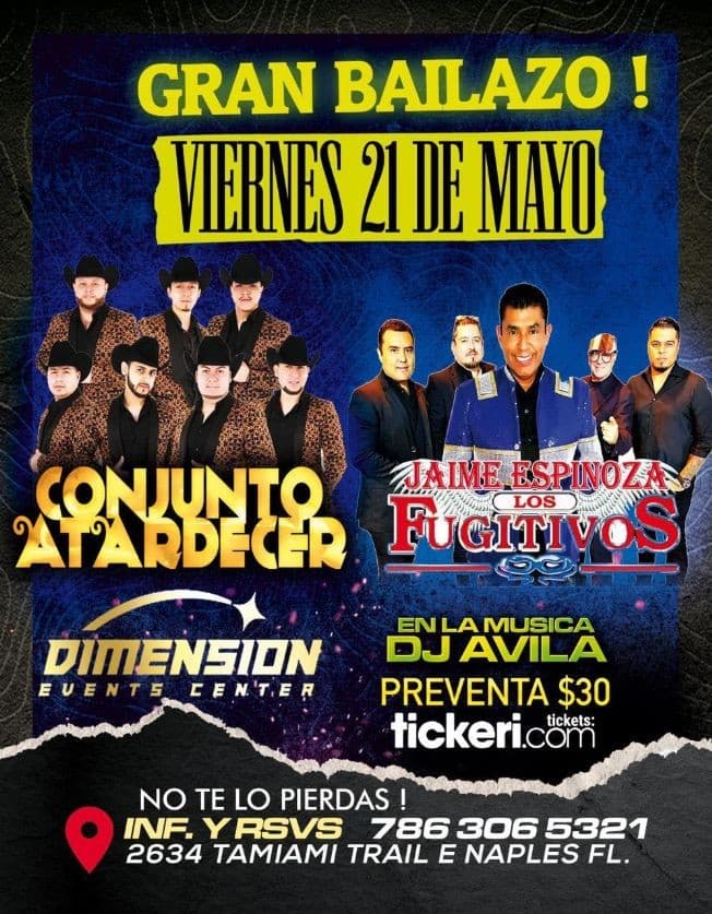 Event - Conjunto Atardecer y Jaime Espinoza & Los Fugitivos en Vivo! - Naples, Florida - May 21, 2021 | concert tickets