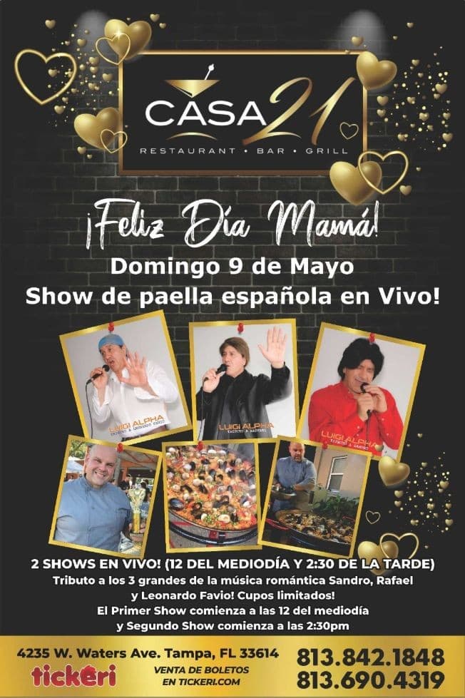 Event - Feliz Dia Mama Show de Paella Española en Casa 21! - Tampa, Florida - May 9, 2021 | concert tickets