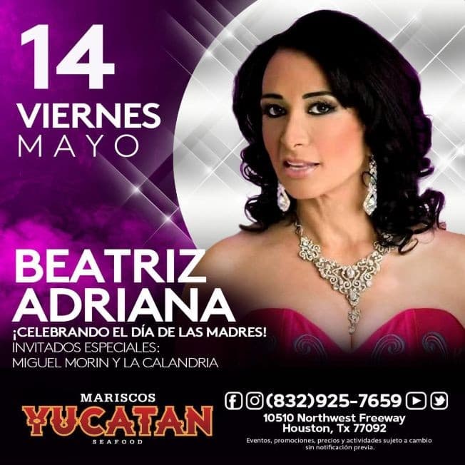 Event - Celebrando el Dia de las Madres: Beatriz Adriana en Vivo! - Houston, Texas - May 14, 2021 | concert tickets