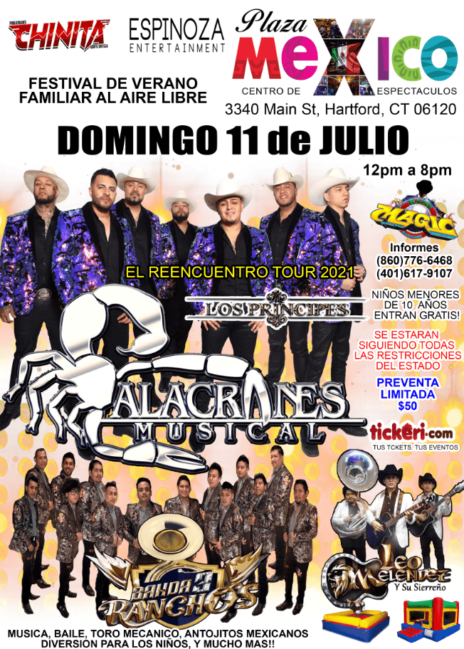 Event - Festival Familiar al Aire Libre con Alacranes Musical en Hartford, CT - Hartford, Connecticut - July 11, 2021 | concert tickets
