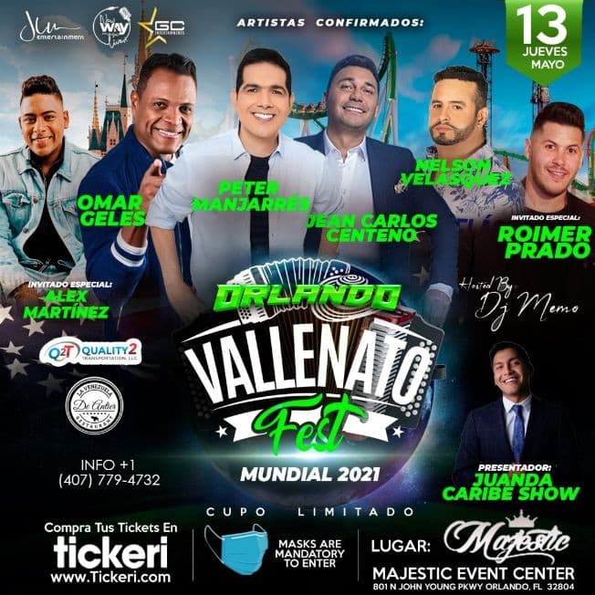 Event - Vallenato Fest USA 2021 ORLANDO - con Peter Manjarres, Jean Carlos Centeno, Omar Geles, Nelson Velásquez - Orlando, Florida - May 13, 2021 | concert tickets