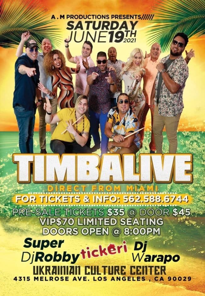 Event - TIMBALIVE DIRECT FROM MIAMI - Los Angeles, California - June 19, 2021 | concert tickets
