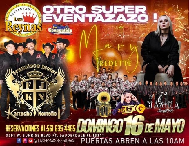 Event - Francisco Javier y Kartucho Norteño, Mary Fredette, Banda RC y La Maxima Banda RC en Vivo! - Fort Lauderdale, Florida - 16 de mayo de 2021 | concert tickets
