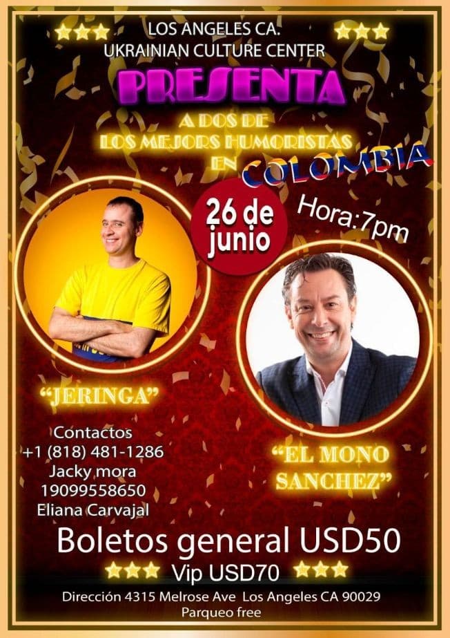 Event - Humor desde Colombia con "Jeringa y El Mono Sanchez" en Vivo! - Los Angeles, California - June 26, 2021 | concert tickets