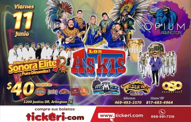 Event - LOS ASKIS - INTERNACIONAL SONORA ELITE- J YEPEZ - Arlington, Texas - June 11, 2021 | concert tickets