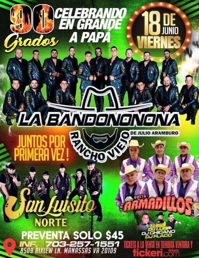 Event - Celebrando en Grande a Papa: La Bandononona Rancho Viejo, San Luisito Norte y Dueto Los Armadillos en Vivo! - Manassas, Virginia - June 18, 2021 | concert tickets