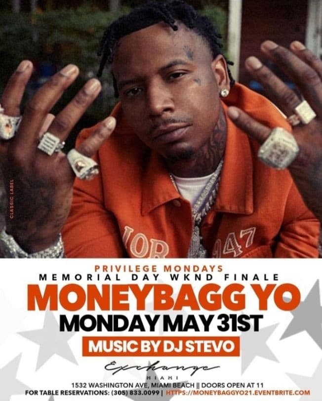 Event - Memorial Day Weekend Moneybagg Yo Live At Exchange Miami - Miami Beach, Florida - May 31, 2021 | concert tickets