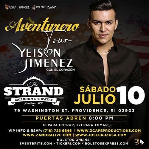 Event - YEISON JIMÉNEZ "AVENTURERO TOUR" PROVIDENCE - Providence, Rhode Island - July 10, 2021 | concert tickets