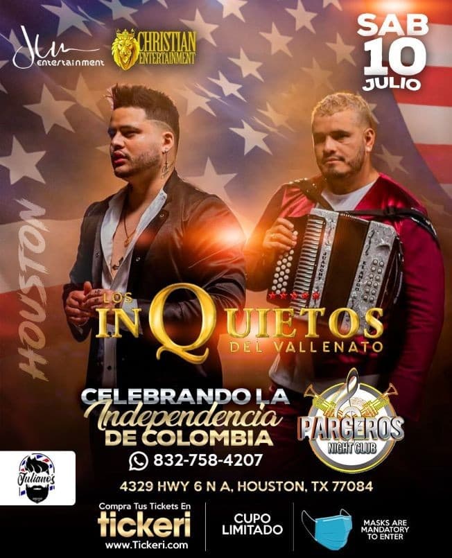 Event - LOS INQUIETOS DEL VALLENATO en Houston - Houston, Texas - July 10, 2021 | concert tickets