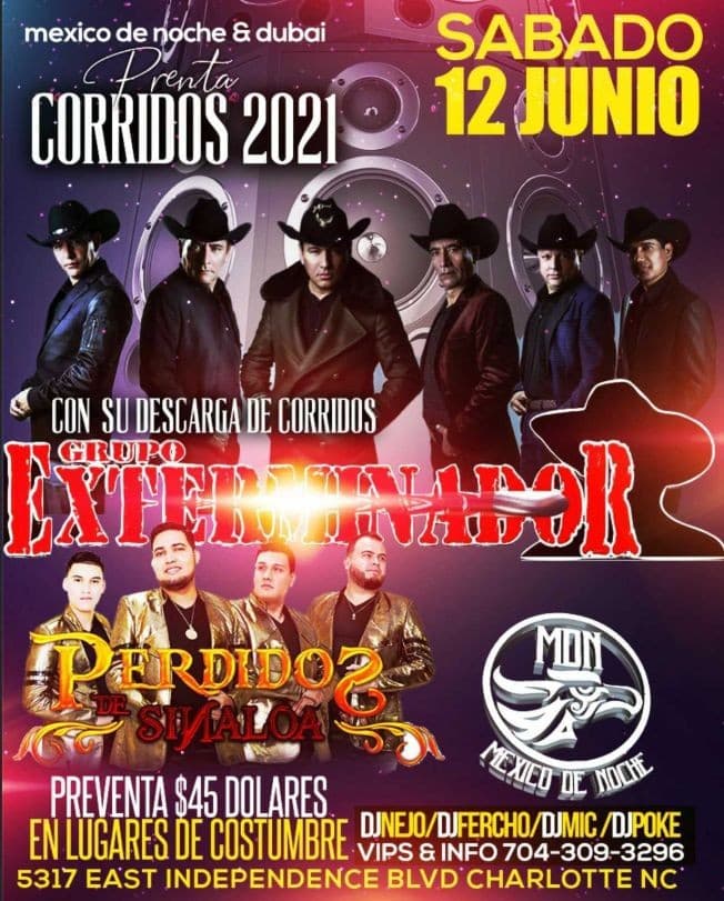 Event - Grupo Exterminador y Perdidos de Sinaloa en Vivo! - Charlotte, North Carolina - June 12, 2021 | concert tickets